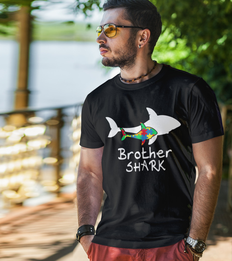 Brother Shark Autism Puzzle Piece Colors T-Shirt