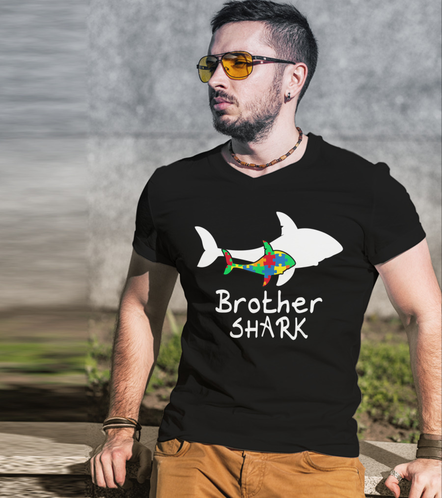 Brother Shark Autism Puzzle Piece Colors T-Shirt