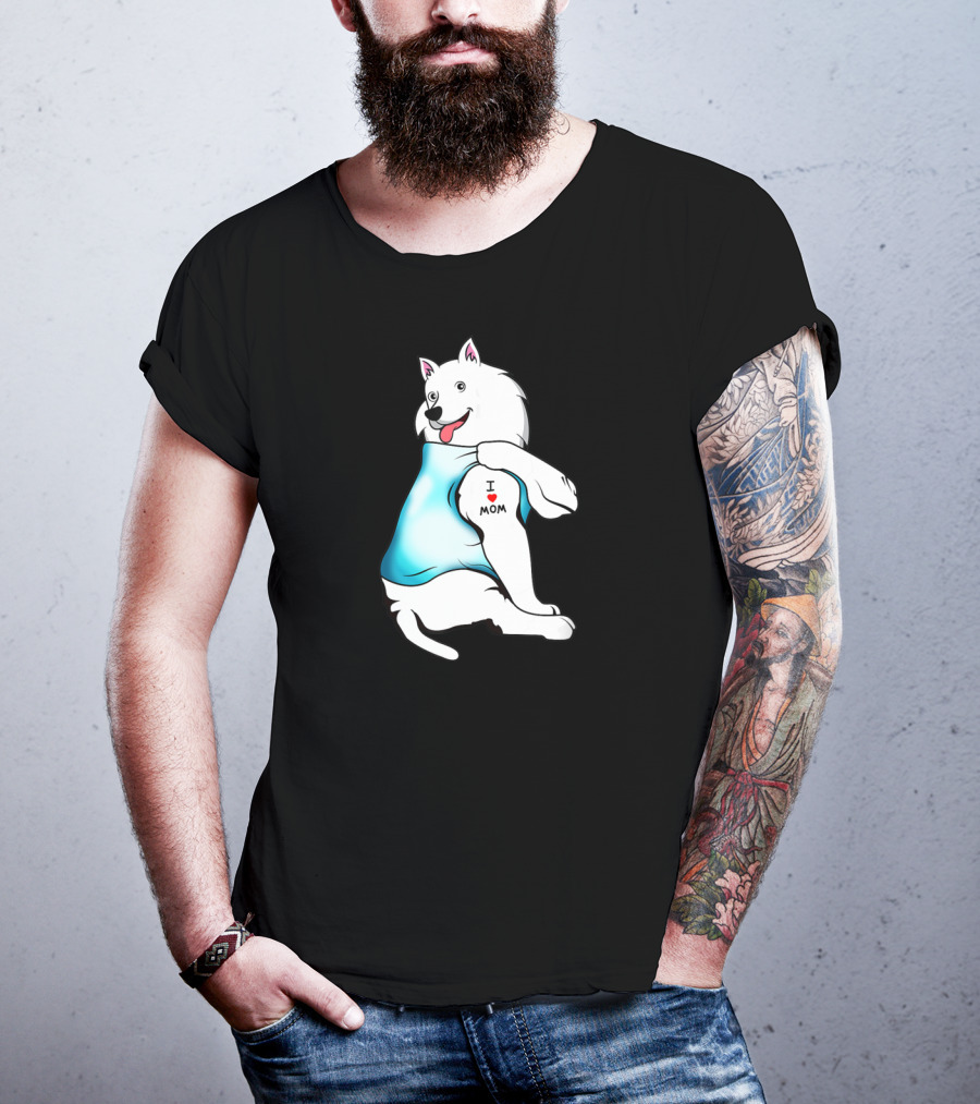 American Eskimo Dog Tattoo I Love Mom T-Shirt