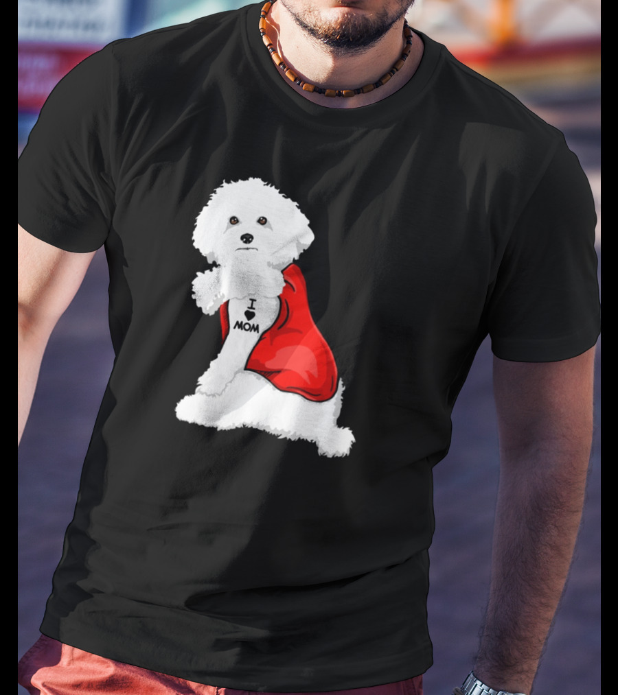 Bichon Frise I Love Mom Tattoo Red Cape T-Shirt