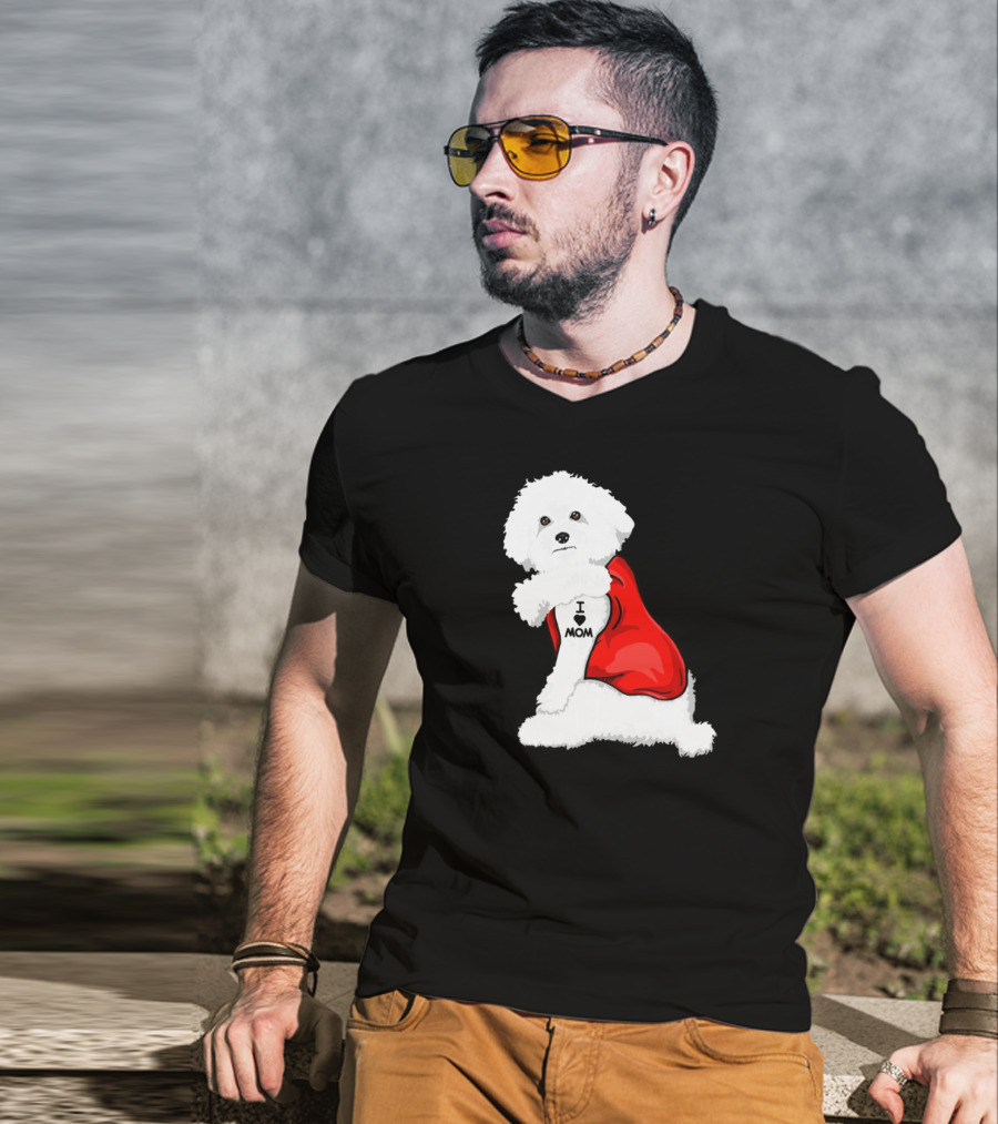 Bichon Frise I Love Mom Tattoo Red Cape T-Shirt