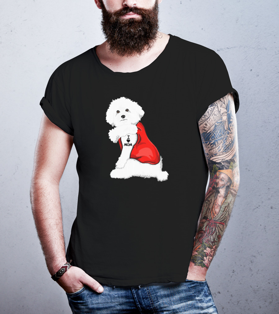 Bichon Frise I Love Mom Tattoo Red Cape T-Shirt