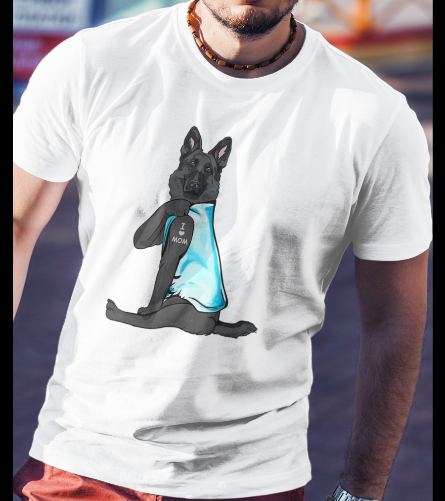 Black German Shepherd I Love Mom T-Shirt