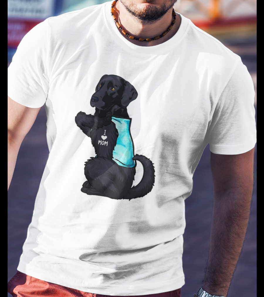 Black Labrador Dog With I Love Mom Heart Tattoo T-Shirt