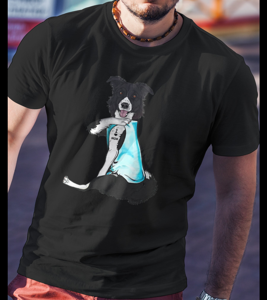 Border Collie I Love Mom Tattoo T-Shirt