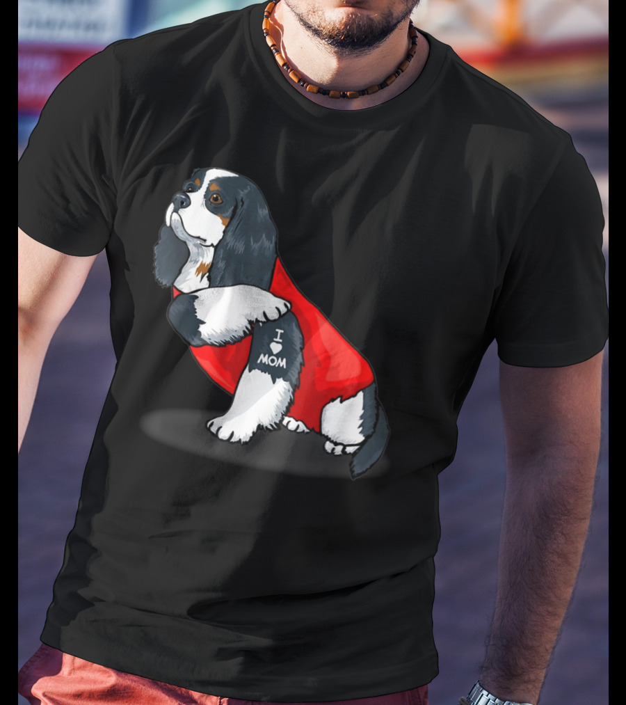 Cavalier King Charles Spaniel I Love Mom Dog With Red T-Shirt