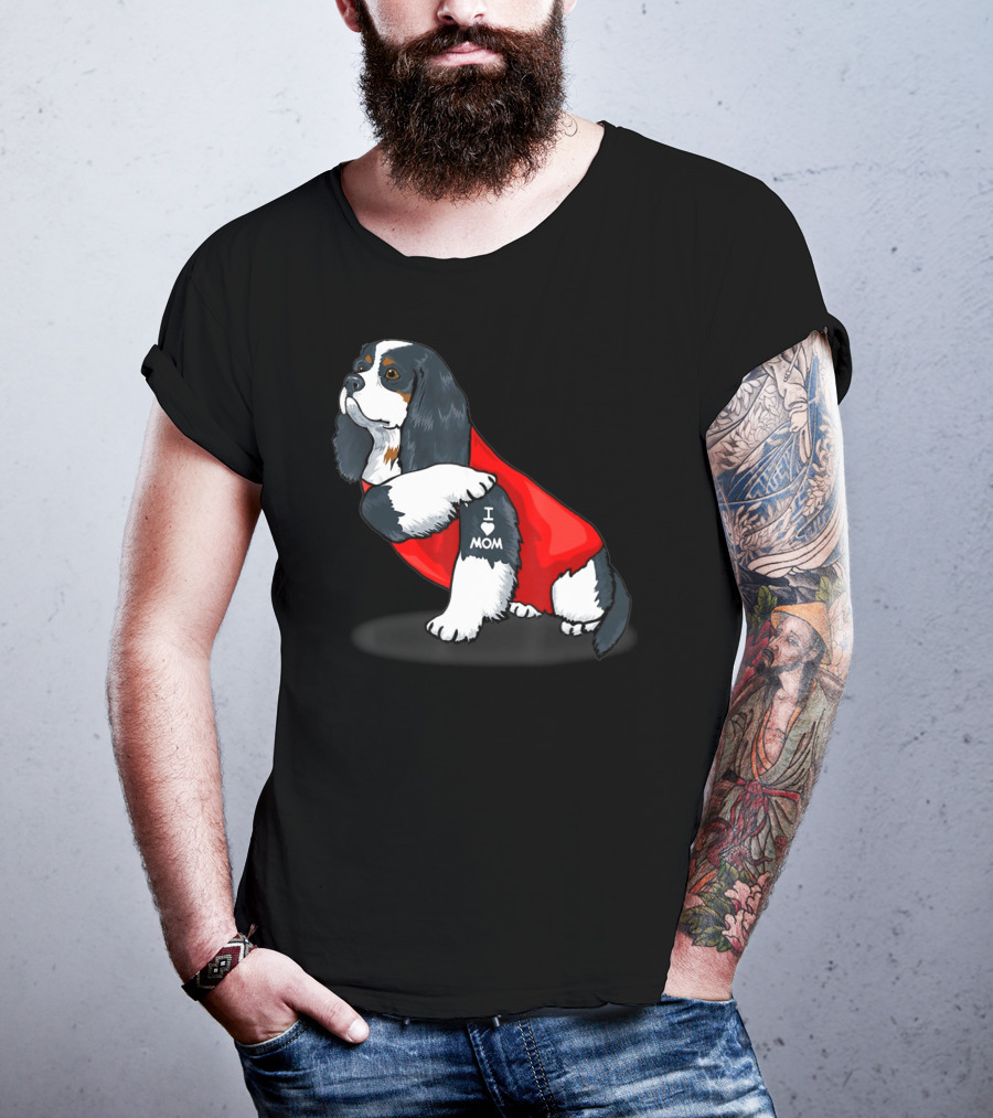 Cavalier King Charles Spaniel I Love Mom Dog With Red T-Shirt