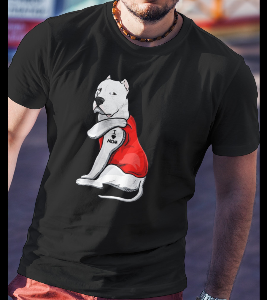 Dogo Argentino I Love Mom Tattoo Red T-Shirt