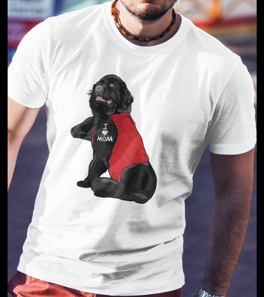Newfoundland Dog I Love Mom Red Vest Tattoo T-Shirt