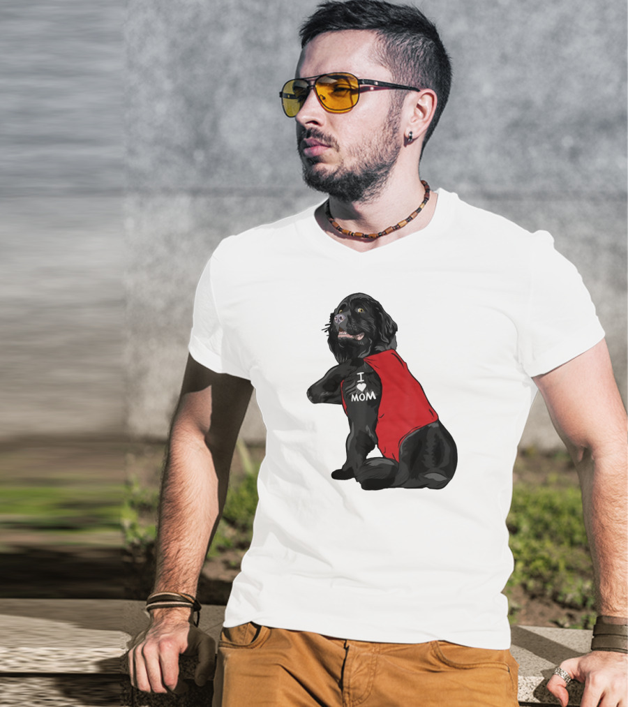 Newfoundland Dog I Love Mom Red Vest Tattoo T-Shirt