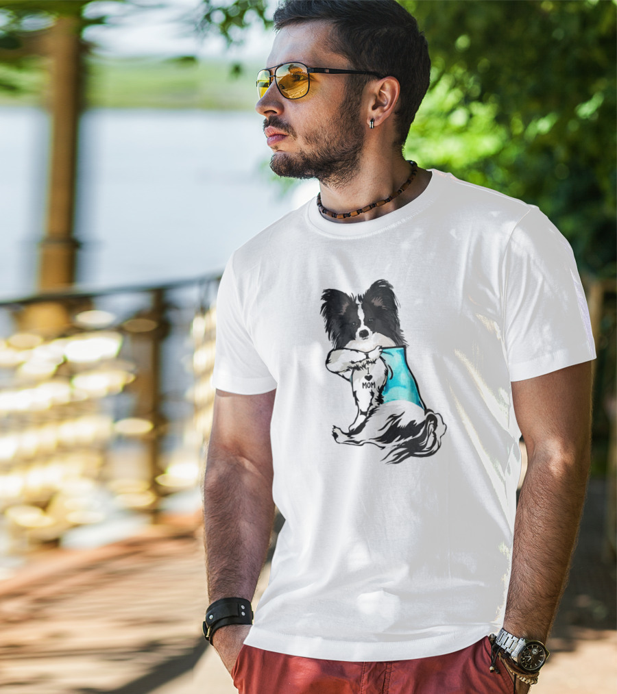 Papillon Dog I Love Mom Tattoo T-Shirt
