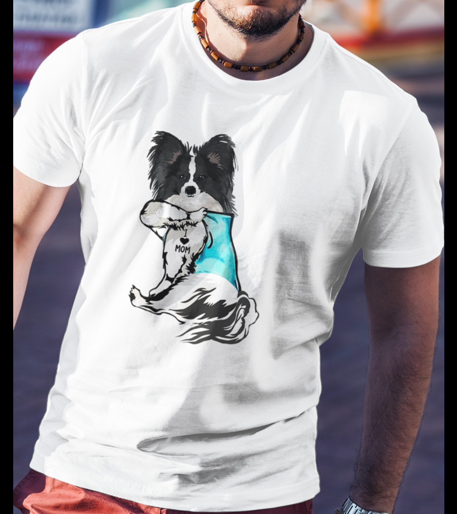 Papillon Dog I Love Mom Tattoo T-Shirt