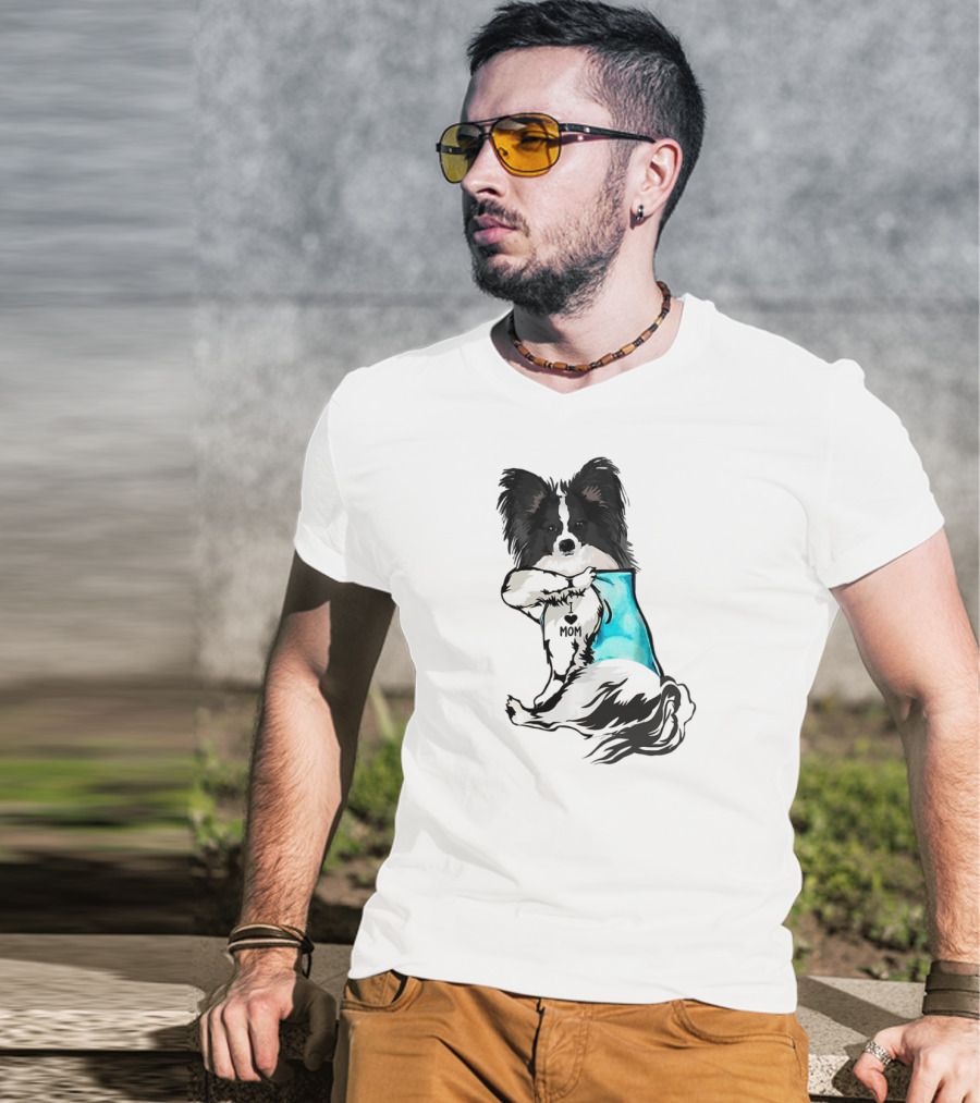 Papillon Dog I Love Mom Tattoo T-Shirt