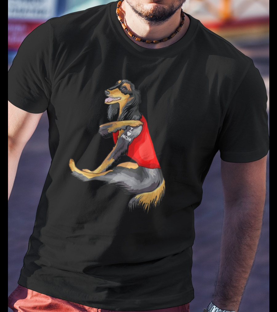 Saluki Dog I Love Mom Tattoo Red T-Shirt