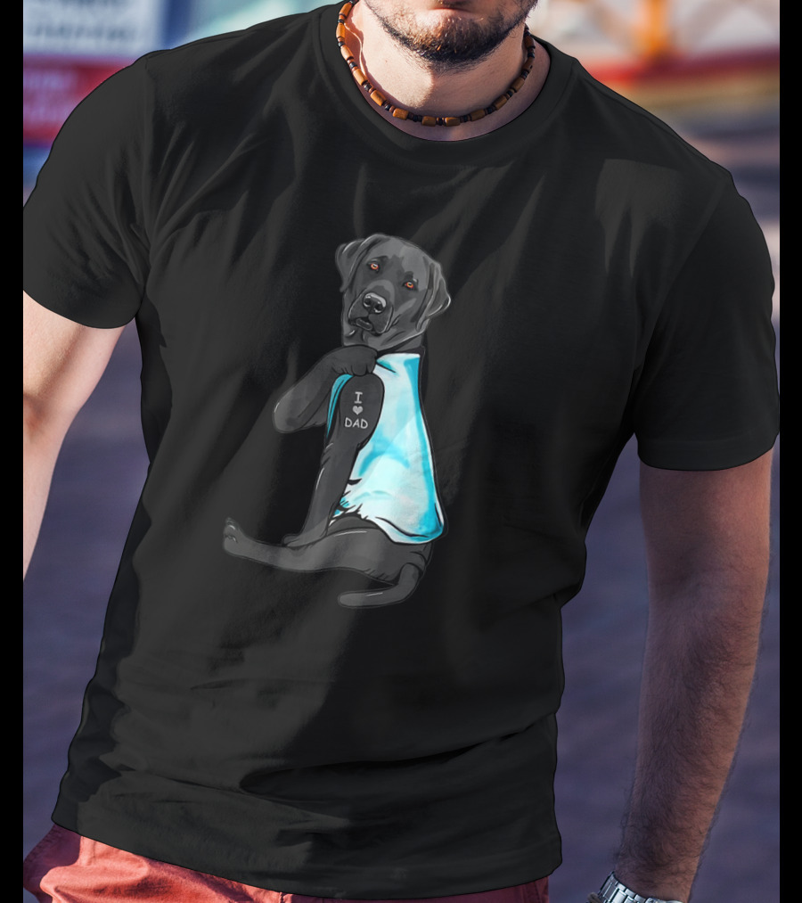I Love Dad Black Labrador Wearing Blue T-Shirt
