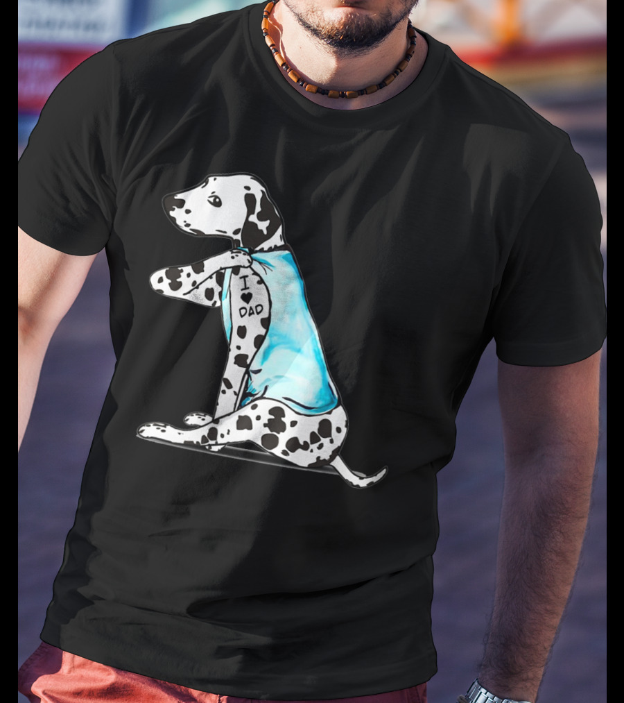 Dalmatian I Love DAD Blue Shirt Cute Dog T-Shirt