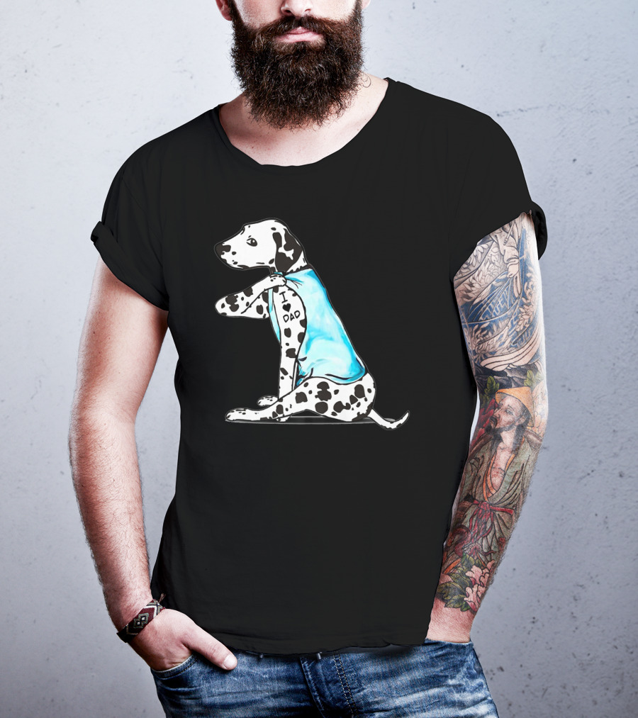 Dalmatian I Love DAD Blue Shirt Cute Dog T-Shirt