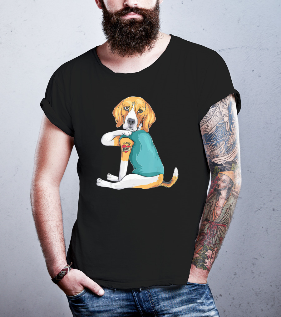 Father's Day Beagle I Love Dad Tattoo Dog Wearing T-Shirt