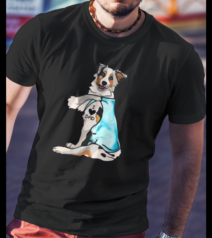 I Love Dad Border Collie Father Dog In Blue T-Shirt