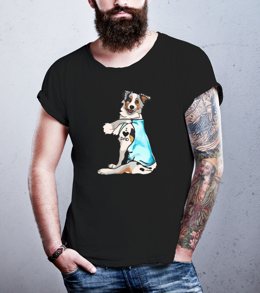 I Love Dad Border Collie Father Dog In Blue T-Shirt