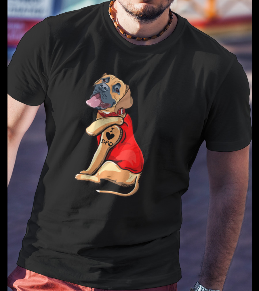 I Love Dad English Mastiff Dog Tattoo Heart T-Shirt