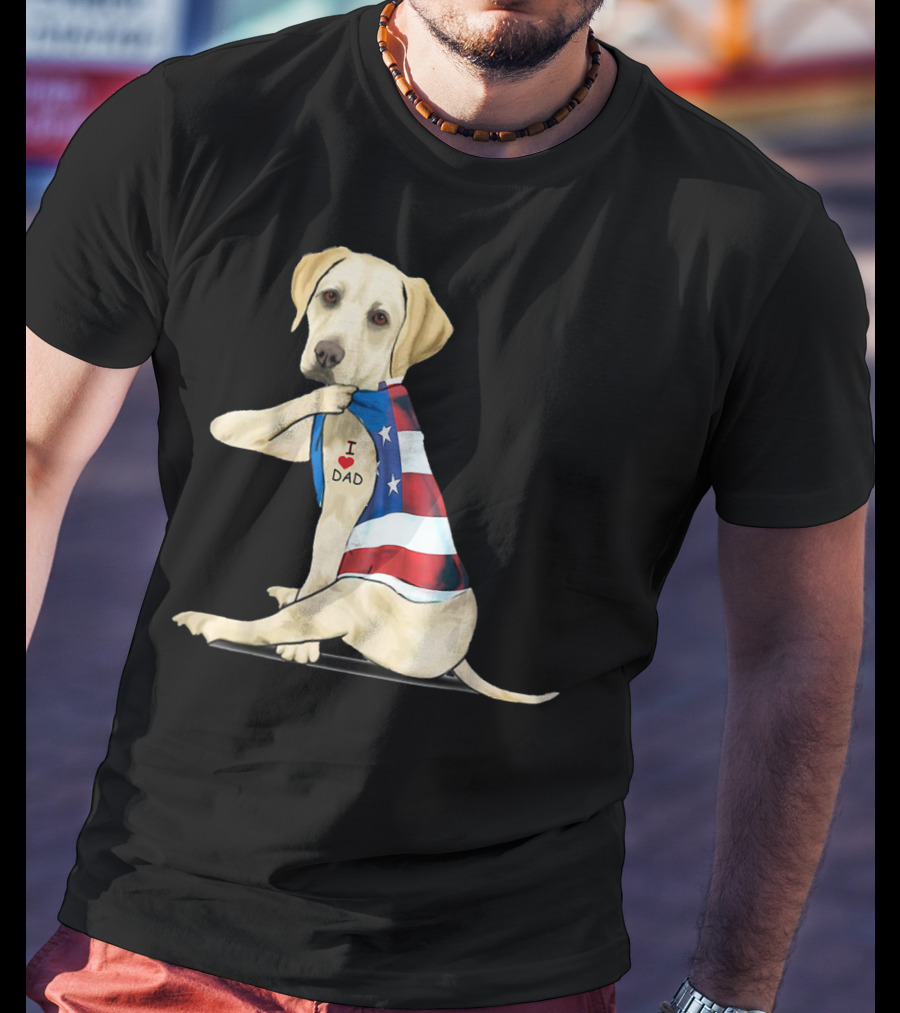 Labrador Retriever I Love Dad American Flag Dog Tattoo T-Shirt