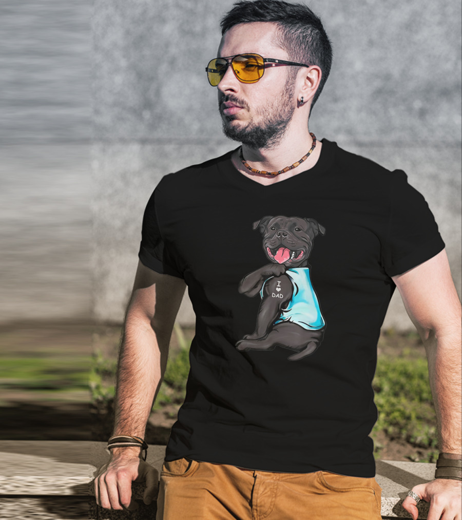 Staffordshire Bull Terrier I Love Dad Dog Blue T-Shirt