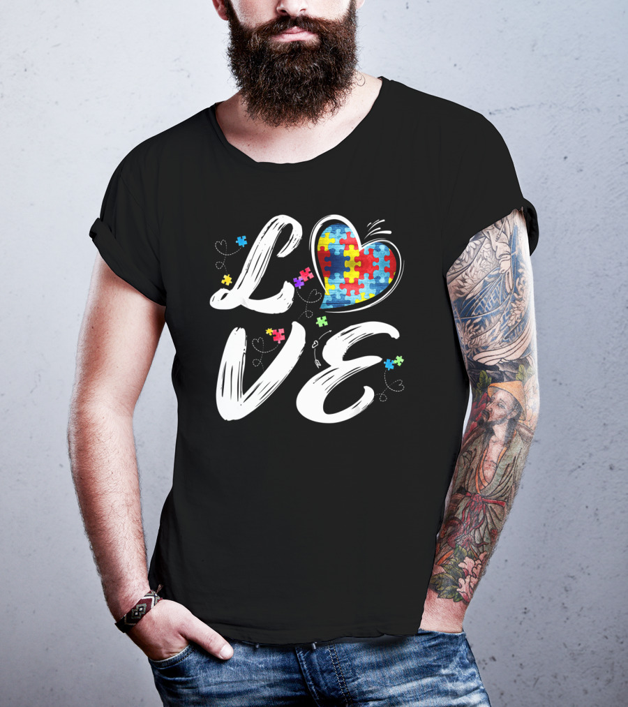 LOVE Heart Puzzle Autism Awareness T-Shirt