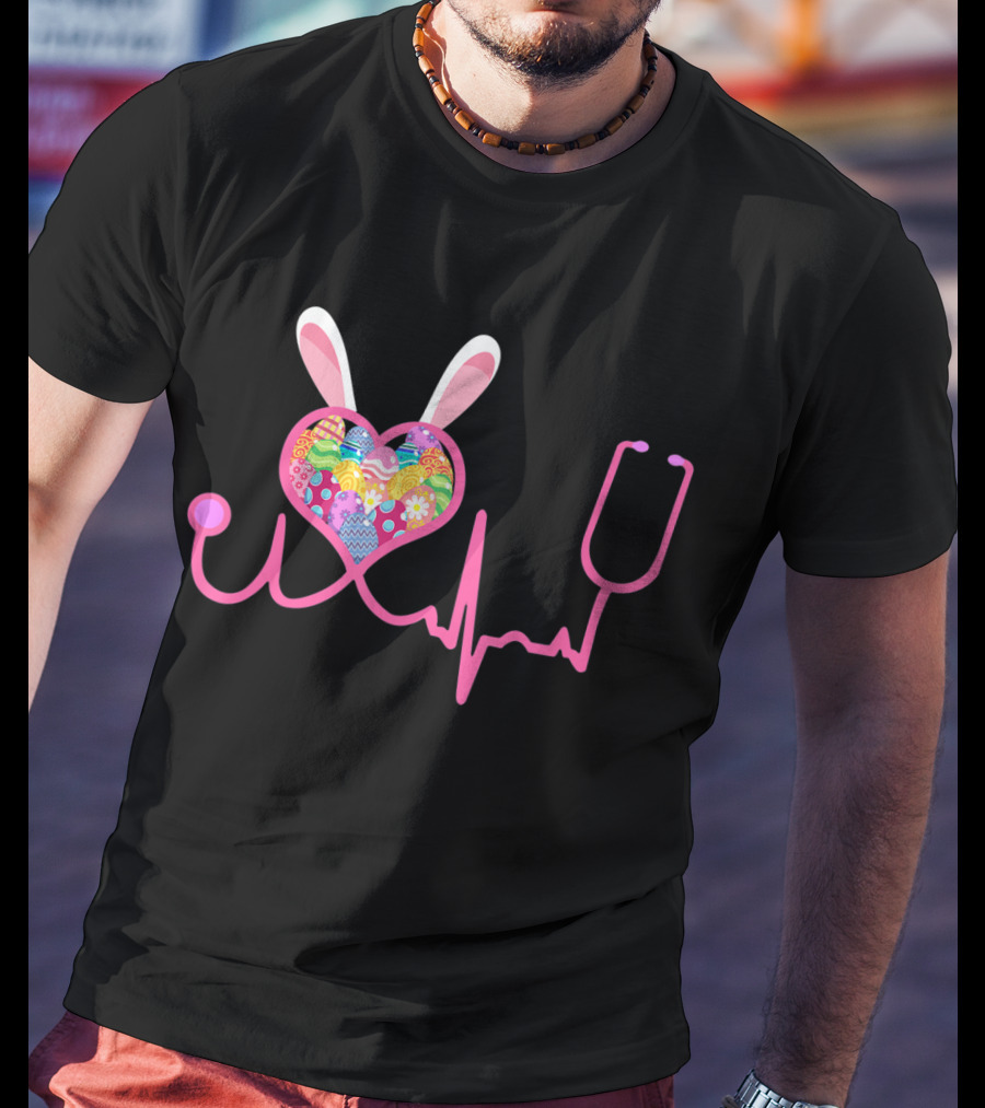 Nurse Easter Bunny Heartbeat And Stethoscope T-Shirt