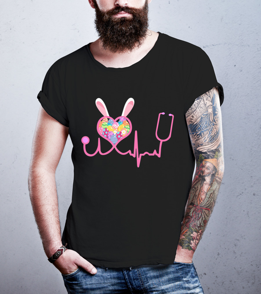 Nurse Easter Bunny Heartbeat And Stethoscope T-Shirt