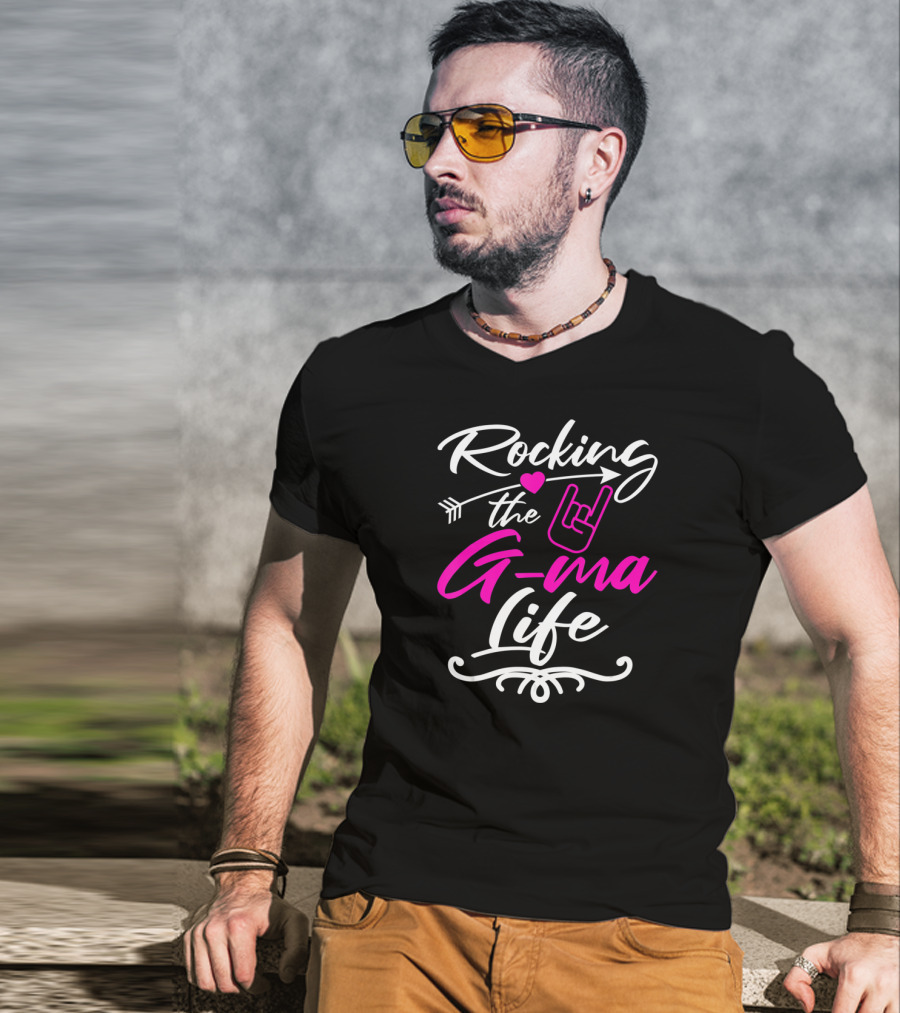 Rocking The G Ma Life Grandma Rock Hand Gesture Heart Arrow T-Shirt