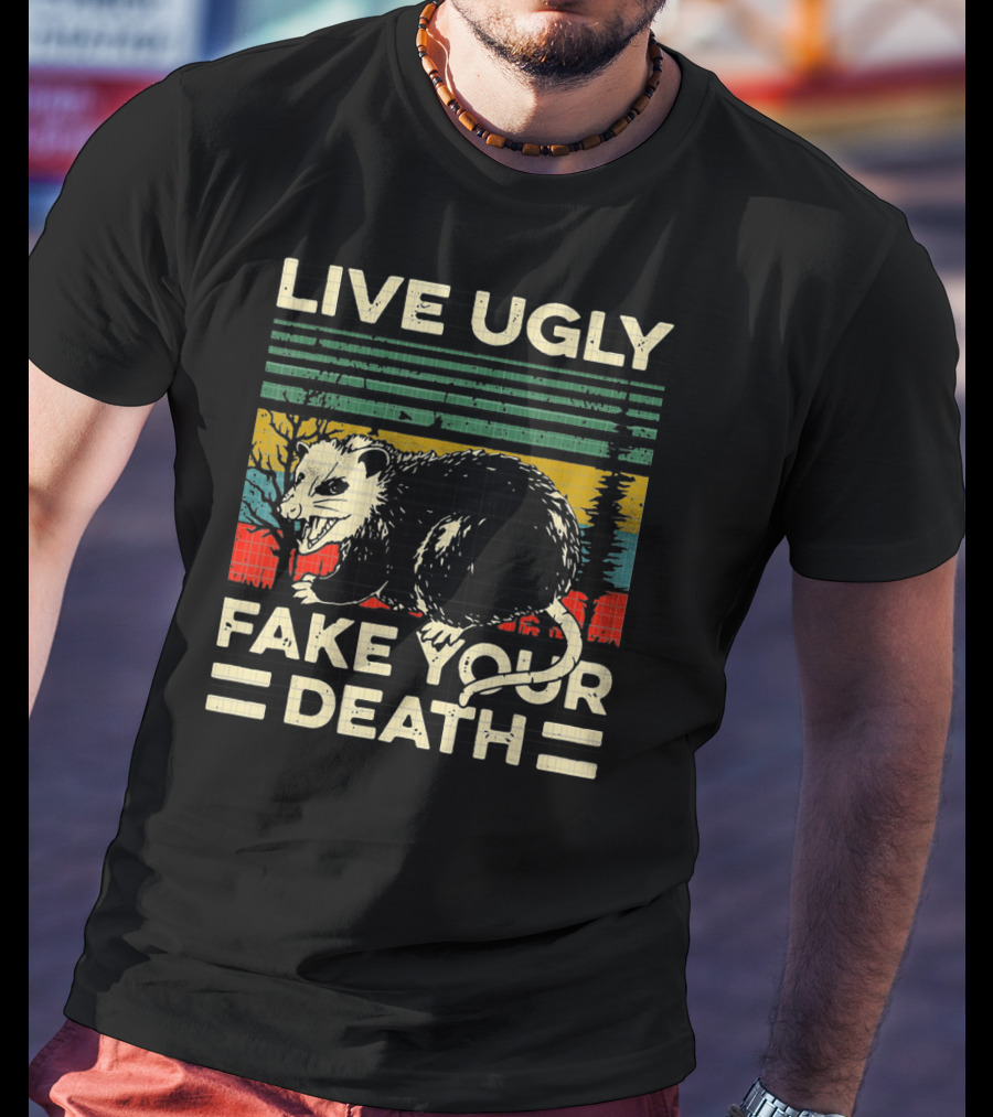 Live Ugly Fake Your Death Opossum Vintage 80s T-Shirt