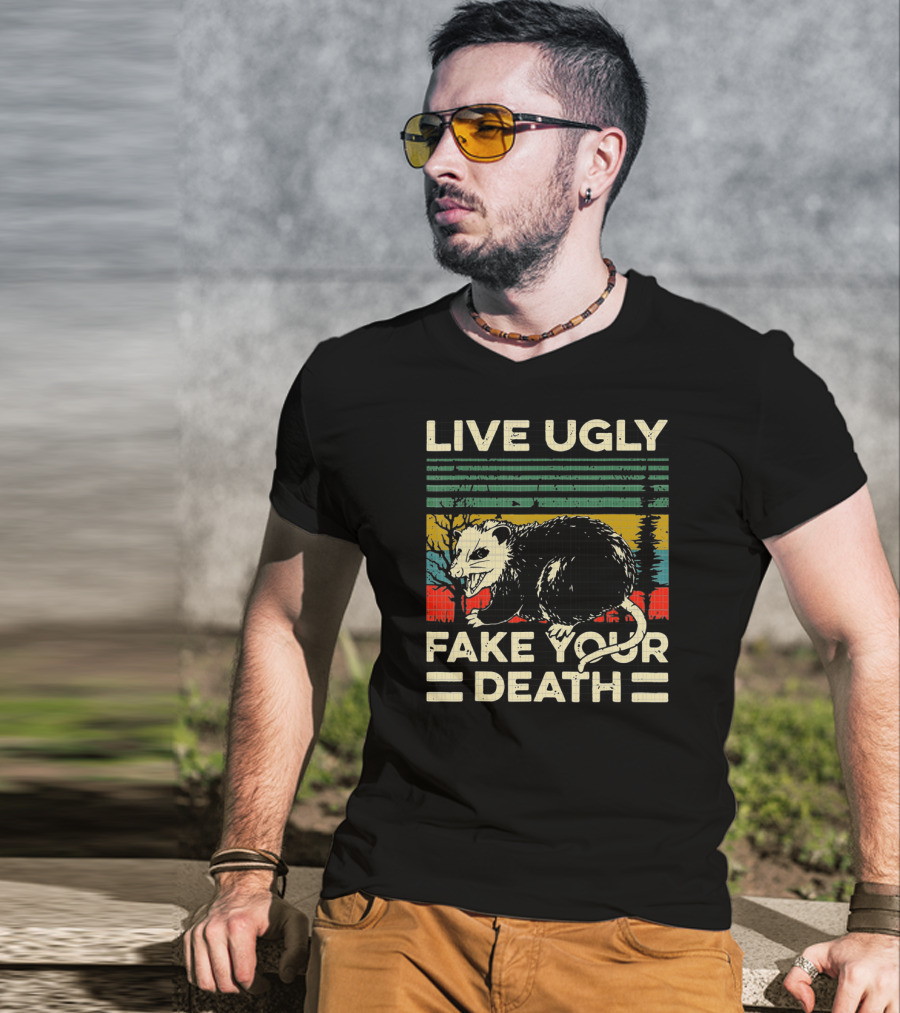 Live Ugly Fake Your Death Opossum Vintage 80s T-Shirt