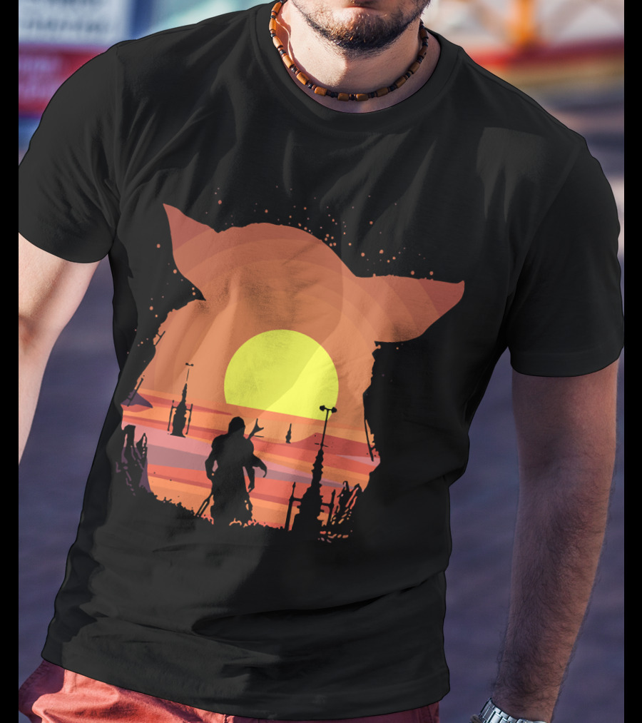 On My Way Silhouette In Baby Yoda Sunset T-Shirt