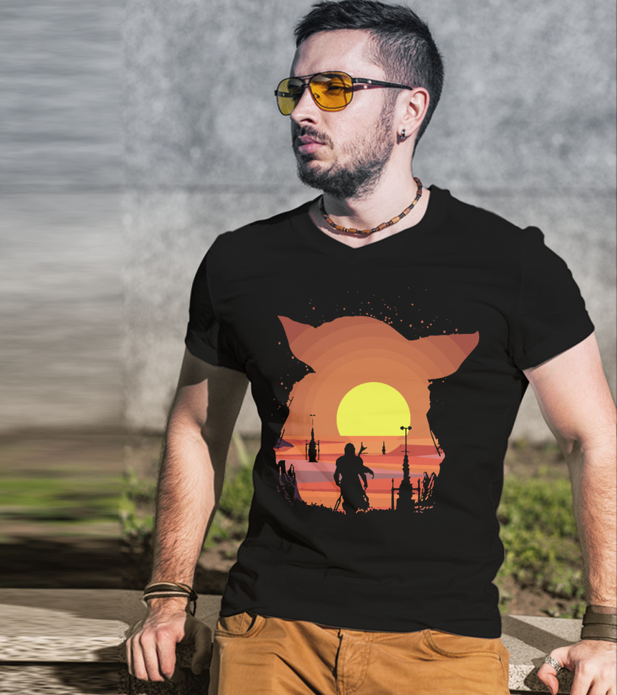 On My Way Silhouette In Baby Yoda Sunset T-Shirt