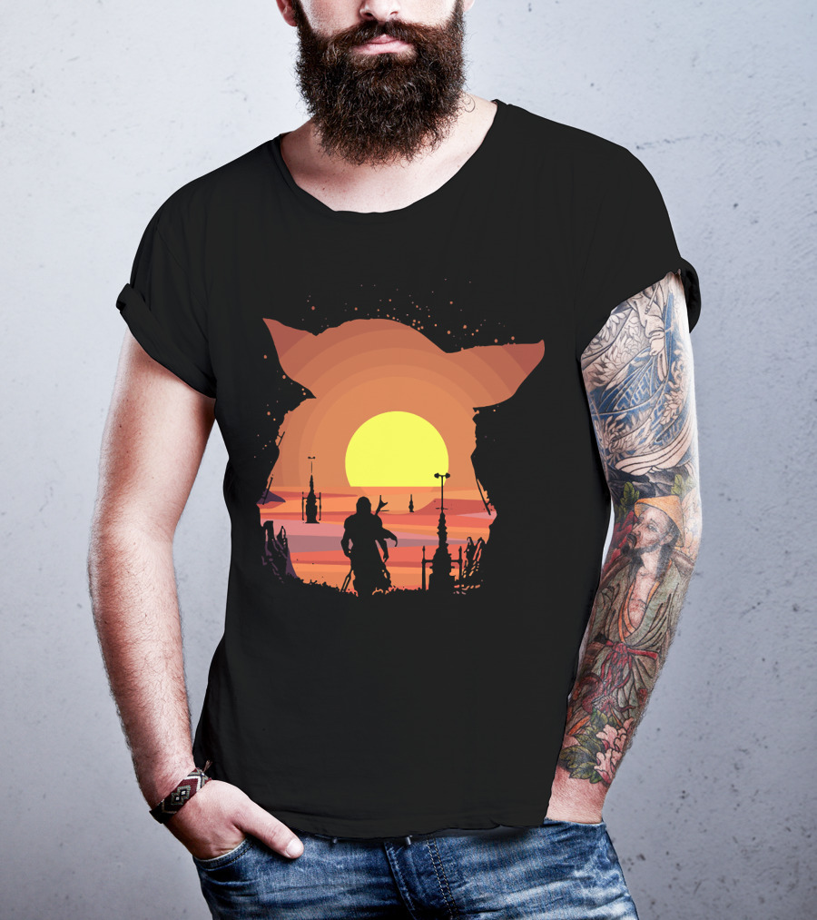 On My Way Silhouette In Baby Yoda Sunset T-Shirt