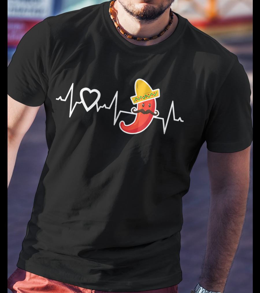 Chili Pepper Love Heartbeat Mexican Food Pepper Sombrero T-Shirt