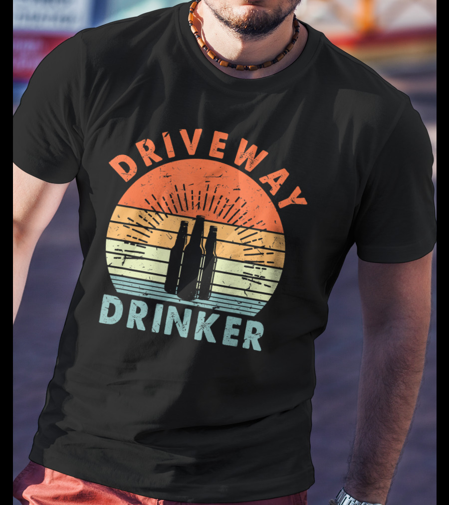 Driveway Drinker Retro Sunset Beer Lover Bottles T-Shirt
