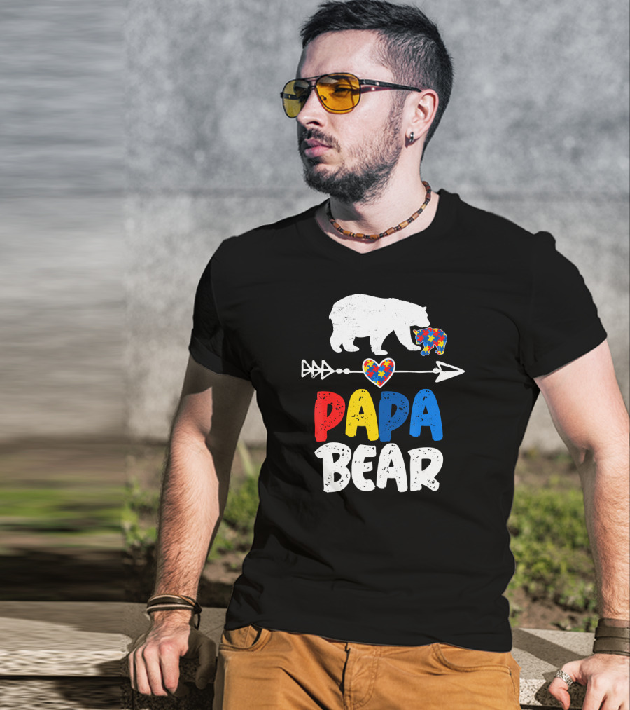 Papa Bear Autism Awareness Puzzle Arrow Heart T-Shirt