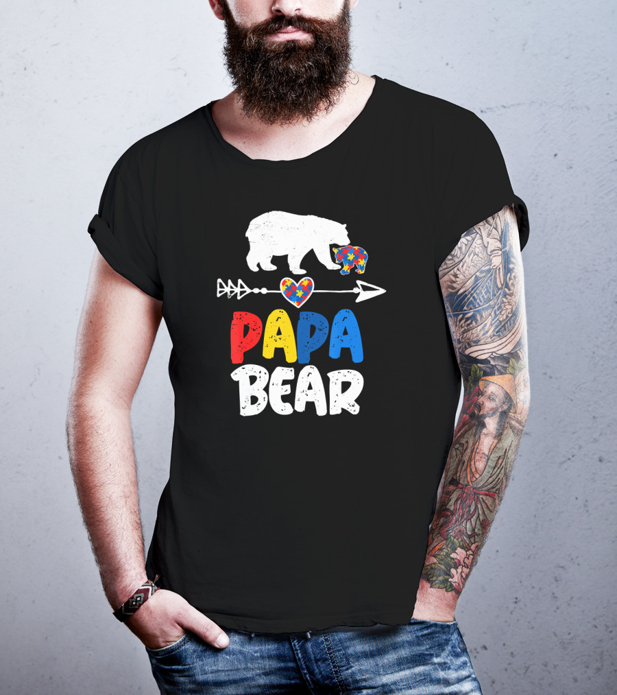Papa Bear Autism Awareness Puzzle Arrow Heart T-Shirt