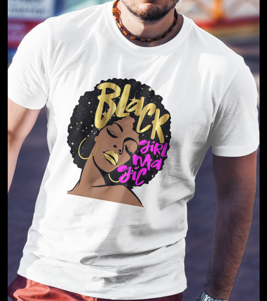 Black Girl Magic Gold Stars Afro Beauty T-Shirt
