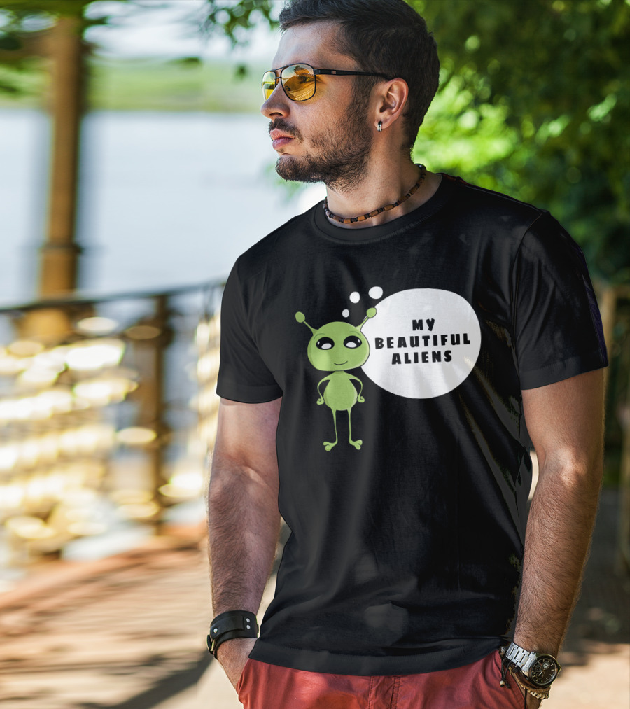 My Beautiful Aliens Ogfam Green Cartoon Character T-Shirt