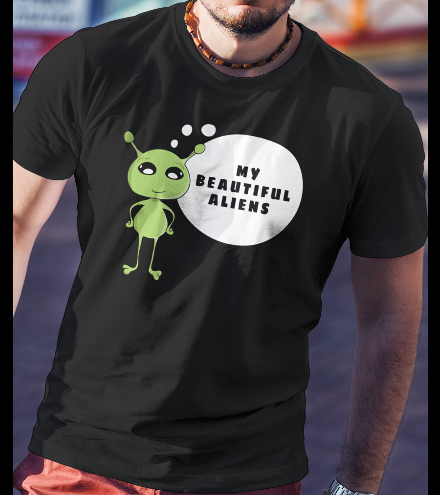 My Beautiful Aliens Ogfam Green Cartoon Character T-Shirt