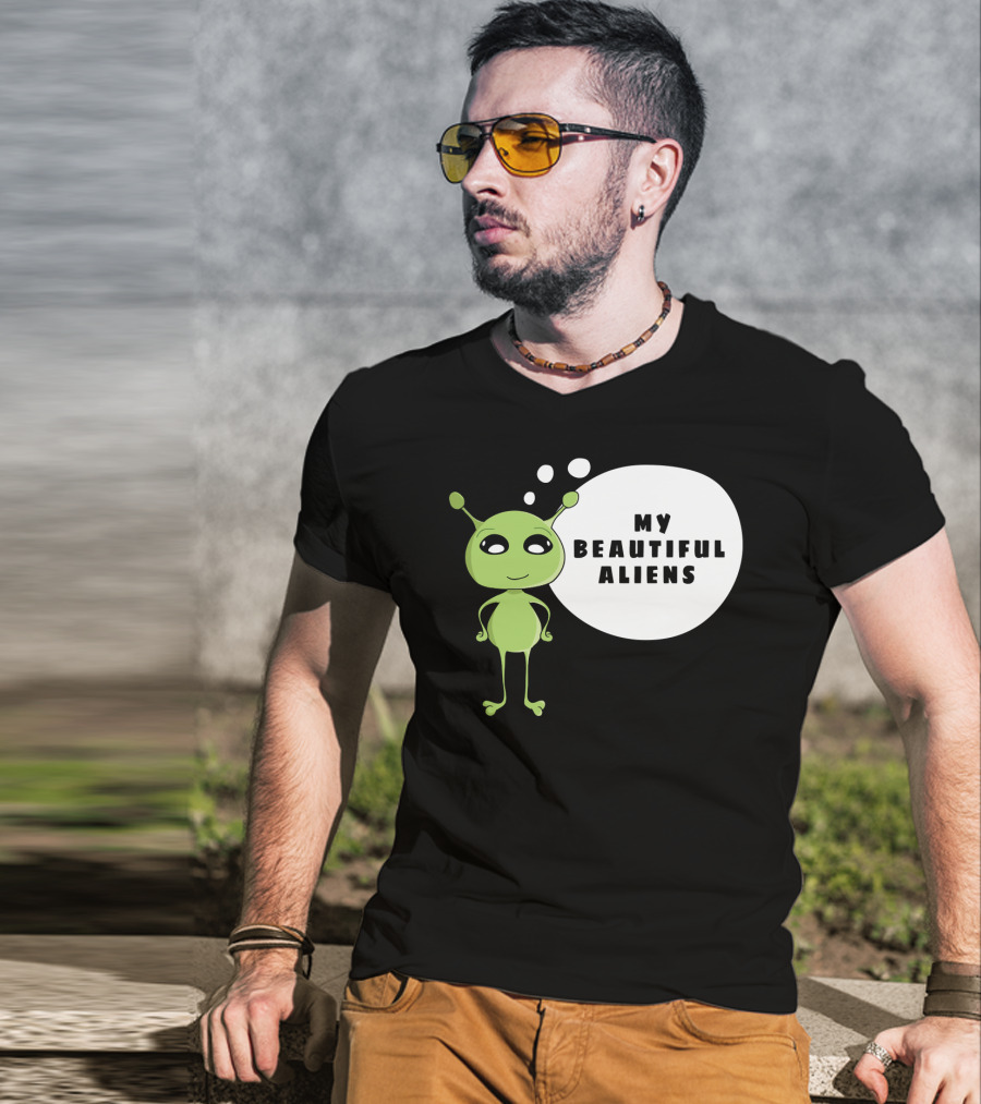 My Beautiful Aliens Ogfam Green Cartoon Character T-Shirt
