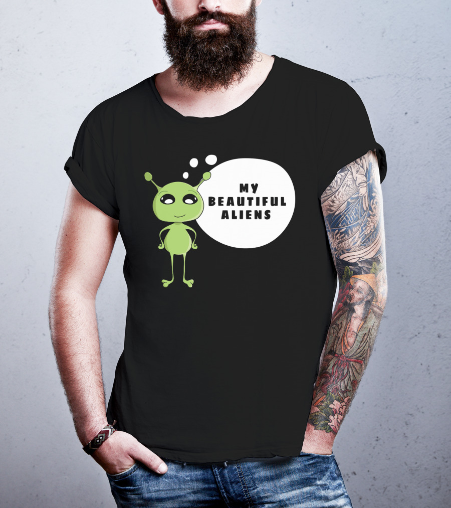 My Beautiful Aliens Ogfam Green Cartoon Character T-Shirt