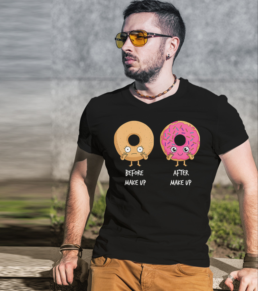 Donut Transformation Before After Makeup With Sprinkles T-Shirt