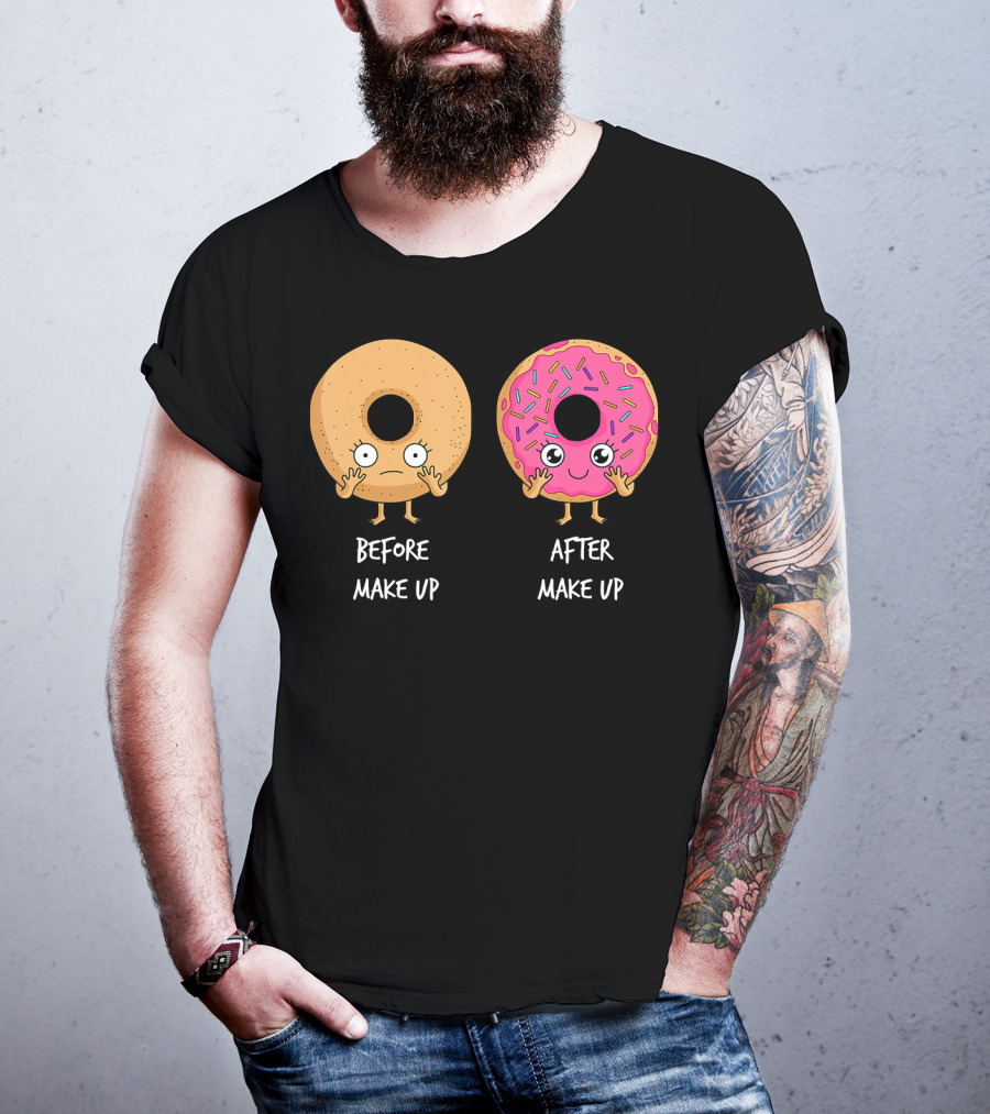 Donut Transformation Before After Makeup With Sprinkles T-Shirt