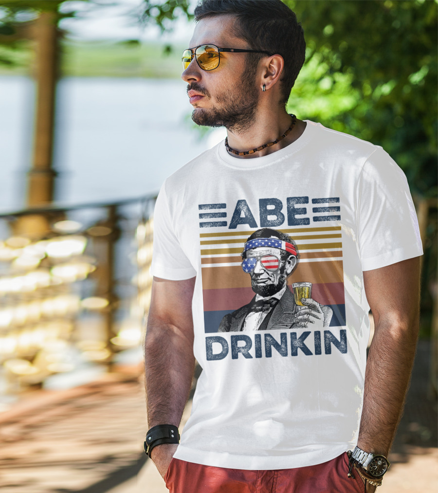 Abe Drinkin Abraham Lincoln Vintage USA Flag T-Shirt