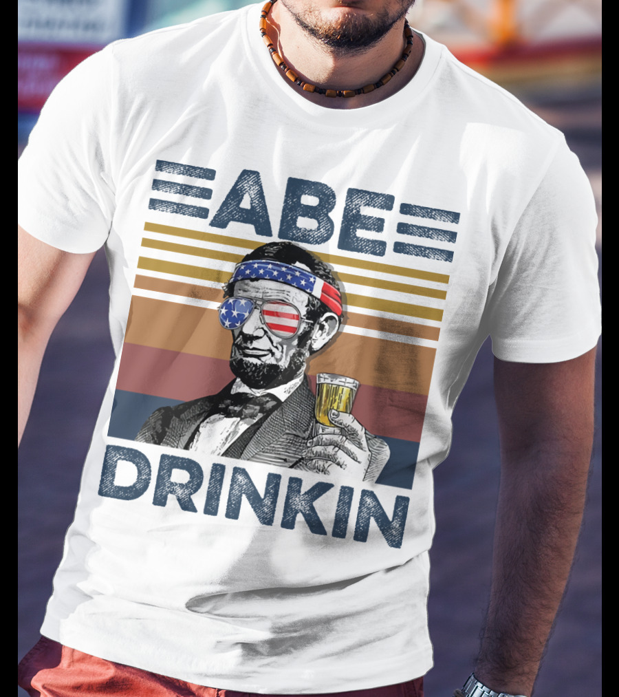 Abe Drinkin Abraham Lincoln Vintage USA Flag T-Shirt