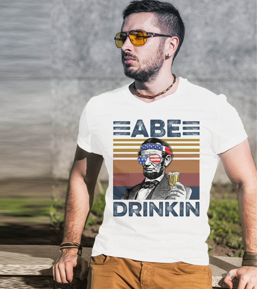 Abe Drinkin Abraham Lincoln Vintage USA Flag T-Shirt